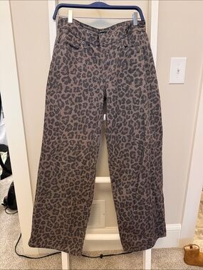 wild fable Brown Leopard Print Wide-Leg Jeans